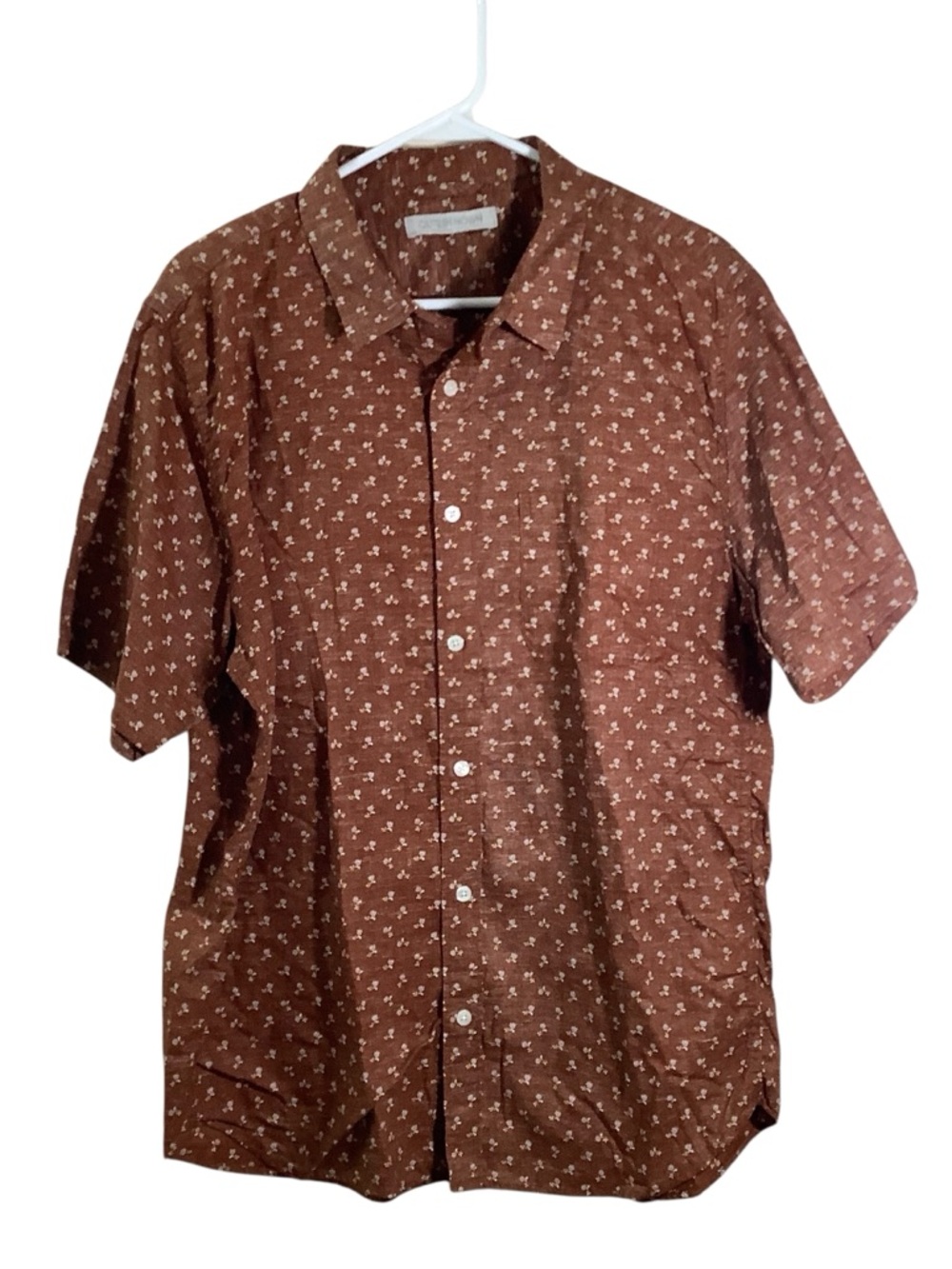 Outerknown Short-Sleeve Button-Down in Rust with Ivory Print